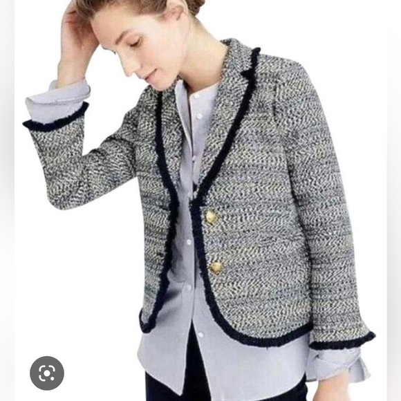 J.Crew Tweed Blue Trim Blazer Jacket 0P 0 Petite